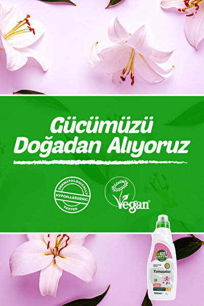 Just Green Organic Bitkisel Çamaşır Yumuşatıcı Lilyum Çiçeği - %100 Doğal Ve Ferahlatıcı Yumuşaklık (1000 ML) 32 Yıkama