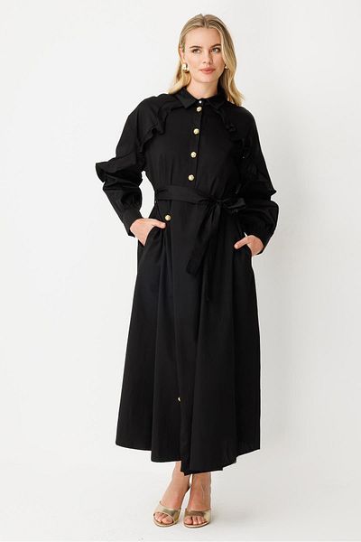 Ghisa Ruffle Detailed Dress Black