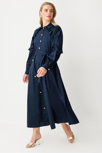 Ghisa Ruffle Detailed Dress Dark Blue