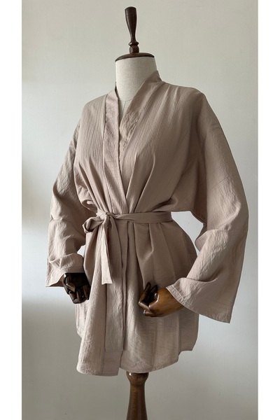Glowear Atelier Krinkle Fabric Women's Belted Design Kimono-Pareo