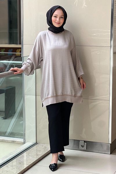 Ghisa Ribbed Houndstooth Patterned Jacquard Tunic
