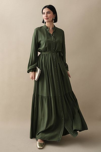 InStyle Rochie din viscoză kaki cu puncte în față