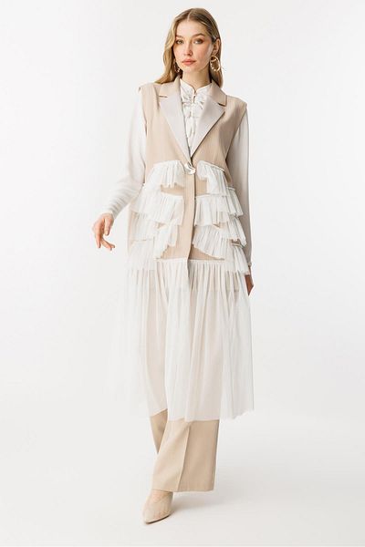 Ghisa Tutu Fabric Mixed Vest Beige Striped