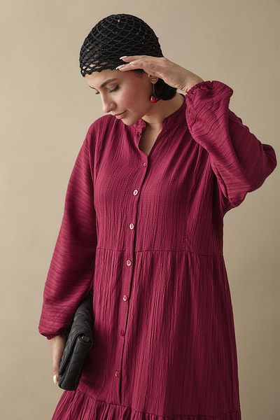 InStyle Rochie Claret Red cu nasturi casual