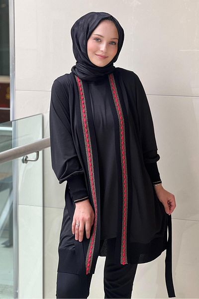 Ghisa Knitwear Rib Detail Belted Inner Outer Double Set