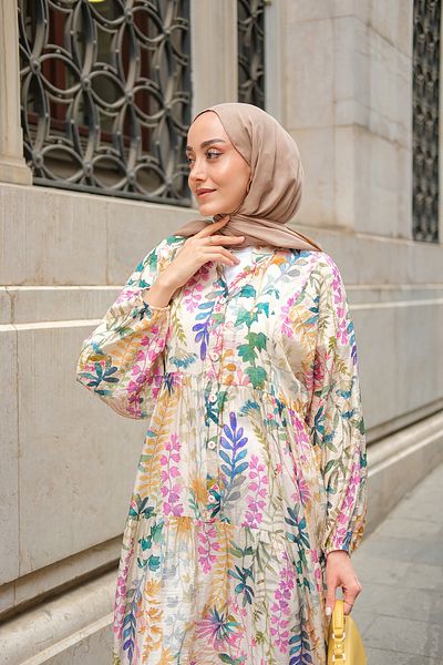 LOCCO Rochie de damă cu model de frunze crem