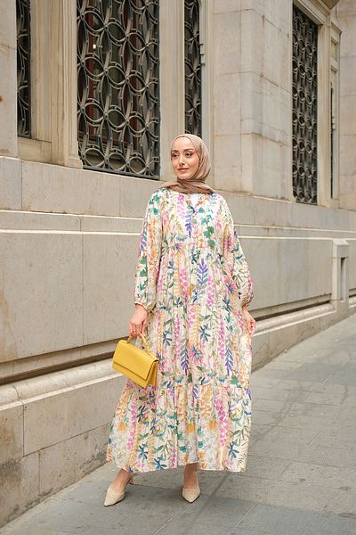 LOCCO Rochie de damă cu model de frunze crem