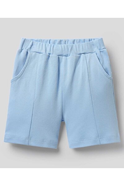 Bonfino 100% Cotton Shorts Set with Tiger Print - Light Blue & White