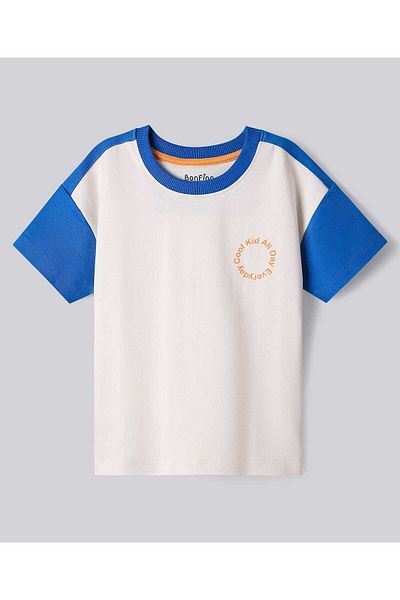Bonfino 100% Cotton Colour Block Drop Shoulder Half Sleeve T-Shirt & Shorts Set-Blue/White/Peach