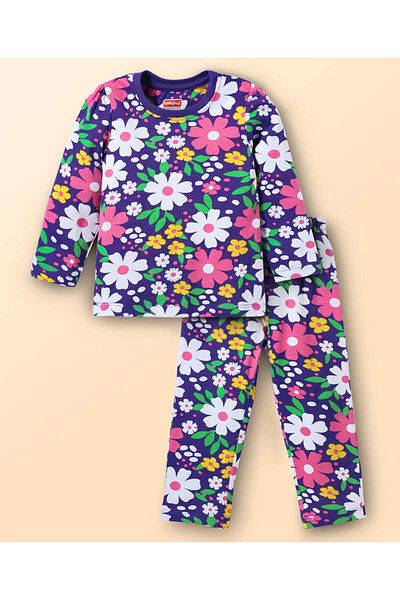 Babyhug Co-ords Night Suit with Floral Print - Purple