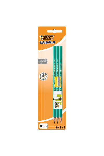 Bic Set de 3 creioane HB Evolution Original, ascutitoare si radiera incluse, Verde