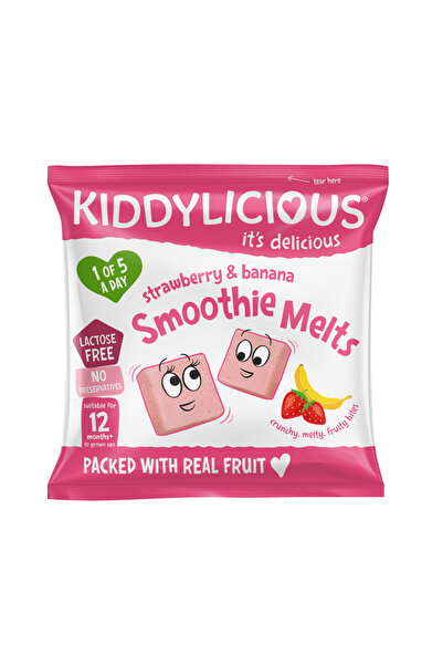 Kiddylicio Gustare din bucati de piure de fructe Kiddylicious, capsuna si banana, 6g, de la 12 luni