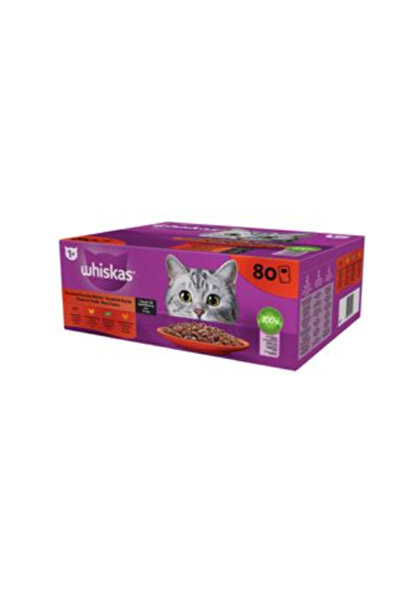 Whiskas Hrana umeda pentru pisici, mese clasice in sos cu vita, pui, miel si ...