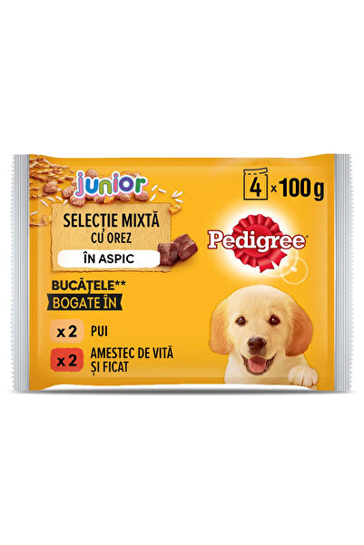 Pedigree Wet food for junior dogs with meat mix and rice in aspic, 4x100 g