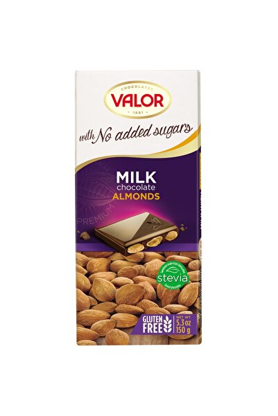 VALOR Ciocolata cu lapte si migdale fara zahar 150g