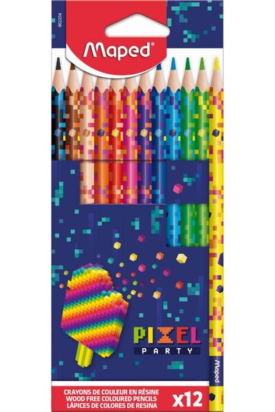 Maped Set 12 creioane colorate Pixel Party, Multicolor