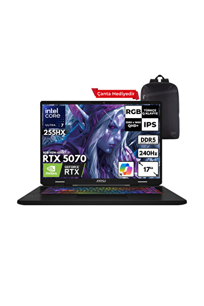 MSI CROSSHAIR 17HX AI Ultra 7-255HX 32GB 1TBSSD RTX5070 17" Freedos + Sırt Ç. D2XWGKG-018XTRHMF1