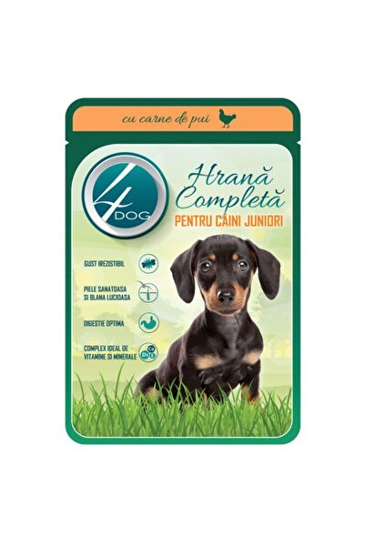 4dog Hrana Umeda pentru Caini, 4 Dog, Junior, cu pui 100 g