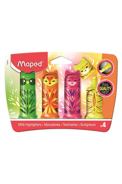 Maped Set 4 mini-markere evidentiatoare Fluo'Peps Pocket Mini Friends Maped, ...