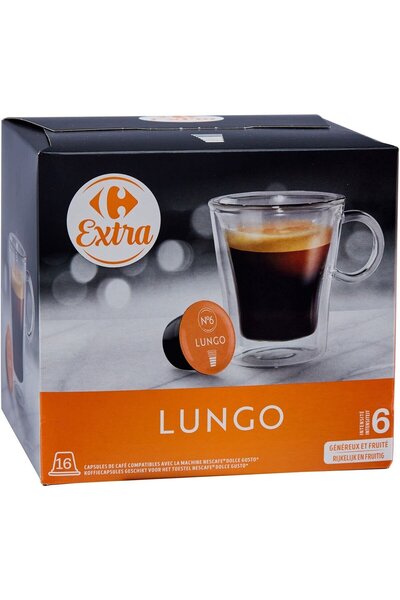 Carrefour Extra Capsule de cafea Carrefour Extra Lungo ,intensitate 6, 16 cap...