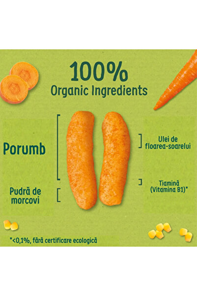Finger Organix - snack (bio) din porumb cu morcovi, 20g, 6+