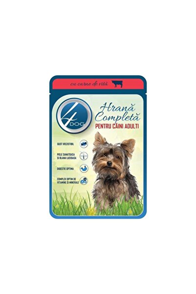 4dog Hrana umeda pentru caini adulti cu vita, 100 g