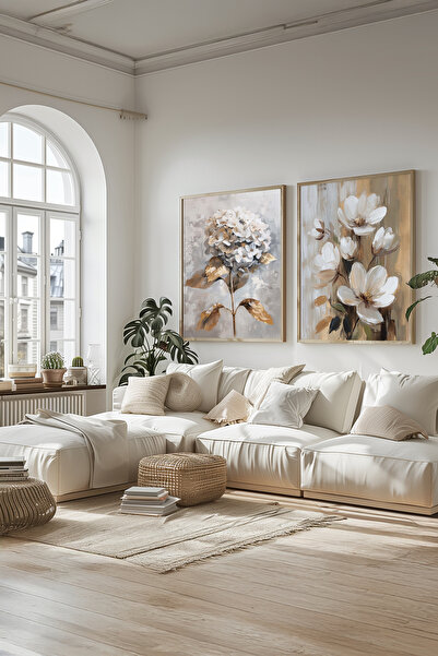 STARYUNA Pictură cu efect de pictură în ulei, set de 2 picturi cu rame din lemn Yuna161