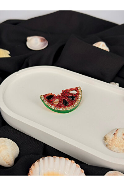 Unzilee KARPUZ ŞEKLİNDE TAŞLI BROŞ