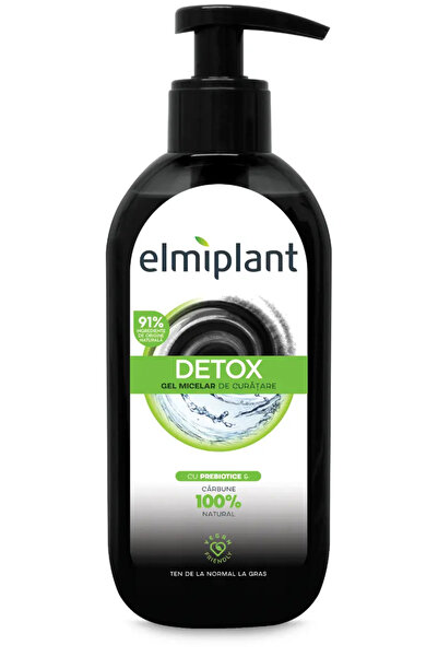ELMIPLANT Gel micelar de curatare cu carbune pentru ten normal/gras, 200 ml