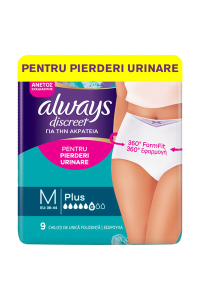 Always Chiloti pentru incontinenta urinara Discreet Plus 6 picaturi, Marimea M , 9 buc