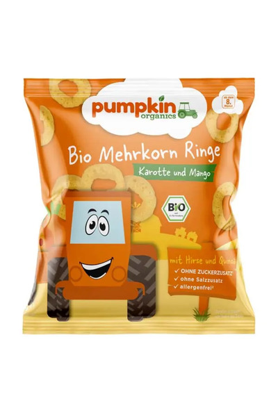 Pumpkin Or Snack BIO inele din multicereale cu morcov si mango Pumpkin Organics, +8 luni, 20 g