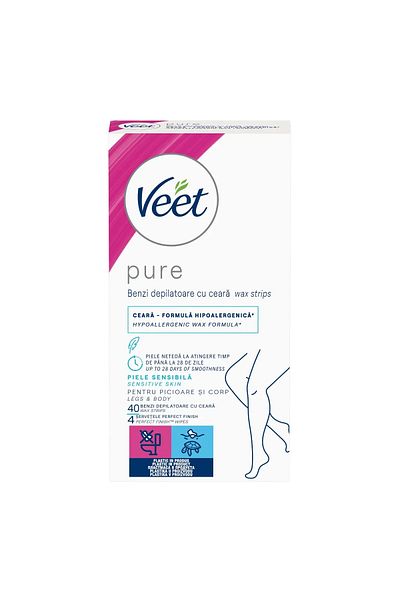 Veet Pure depilatory wax strips for legs, 40 strips