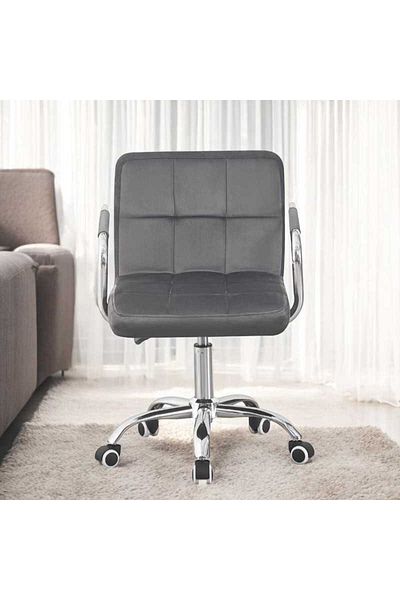 PROCART Office chair, conference, height 78-90 cm, chrome base and handles, swivel wheels, gray velour