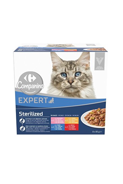 Carrefour Hrana umeda pentru pisici sterilizate Companino, 8buc x 85g