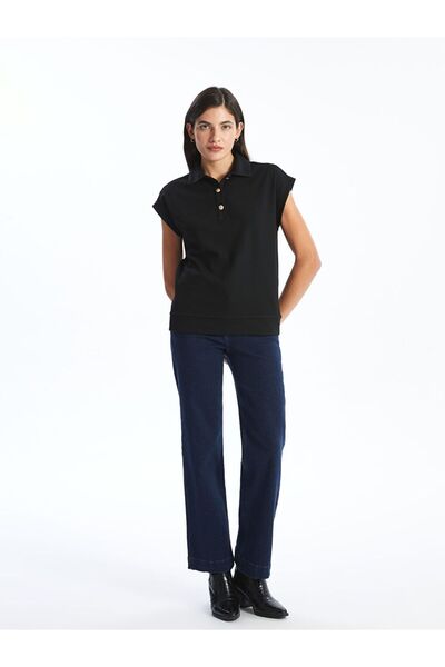LC Waikiki Black Polo Neck Textured Women's T-Shirt