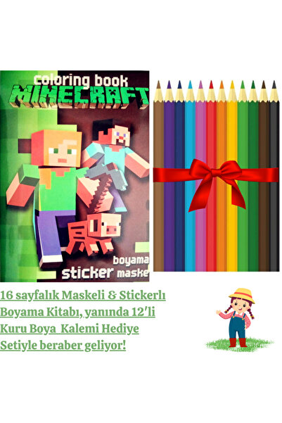booddie Mınecraft Boyama Kitabı Stickerlı (arka Kapak Kesilerek Maskeli ) 12'...