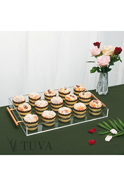 TUVA REKLAM TUVA - صينية بلكسي شفافة من الجيل الجديد الحديث مع مقبض ذهبي (45x...