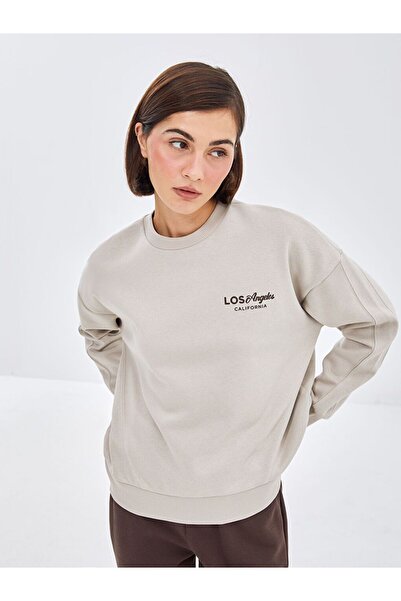 LC Waikiki Gri guler rotund cu imprimeu supradimensionat Hanorac gros pentru ...