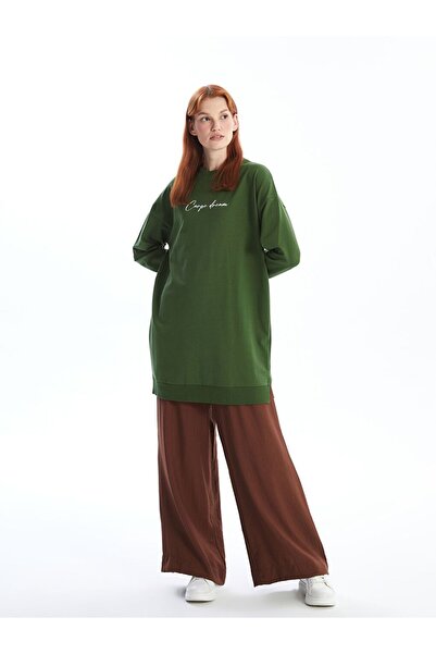 LC Waikiki LCW Modest Bisiklet Yaka Baskılı Uzun Kollu Kadın Sweatshirt Tunik