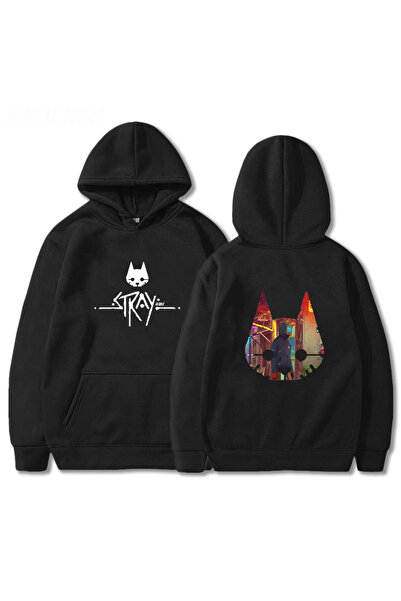 Tarzsokak Hanorac negru cu glugă Black Stray Game Cat Anime, cald, supradimen...