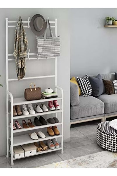 rexa رف معاطف وأحذية أبيض من الفولاذ المقاوم للصدأ بخمس طبقات للمنزل - 80×26×...