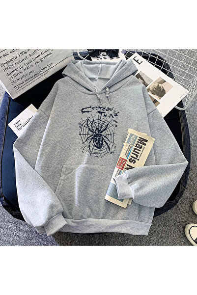 Tarzsokak هودي برسومات فرقة كوكو تو توينز الرمادية من موضة غرانج.