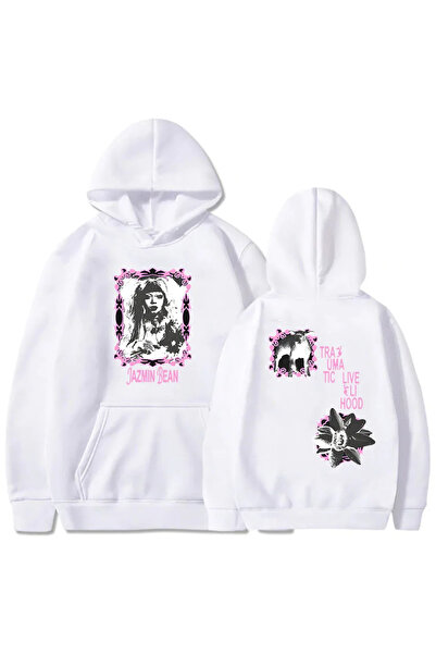 Tarzsokak Hanorace albe cu imprimeu traumatic cu jazmin-fasole, Harajuku