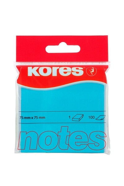 kores Blocnotes autoadeziv, dimensiune 75x75 mm, set de 100 de coli, albastru