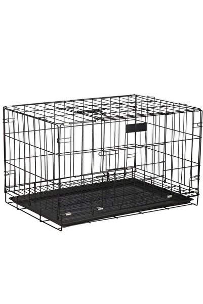 SERSIMO Cusca pentru animale, 2 usi, Pliabila din metal, XL, Negru, 93x67x56 cm