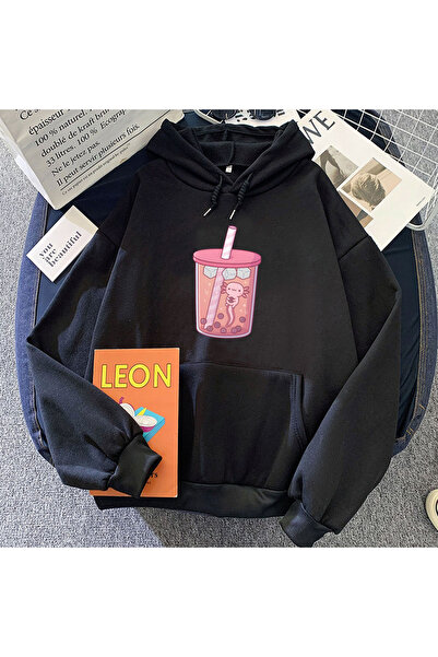 Tarzsokak Черна аксолотл балонна чай мляко чай качулки Kawaii анимационна мом...