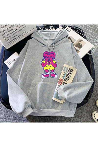 Tarzsokak Tricouri cu glugă Grey Band Mom Jeans, Haine gotice amuzante cu glu...