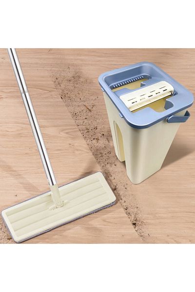 Herum Mop and bucket set with two tubs for washing and drying, 2 mop cloths included