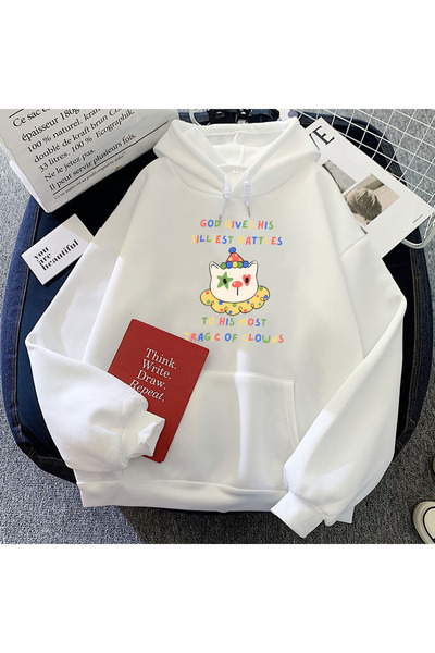 Tarzsokak Hanorace cu glugă cu desene animate cu clovni albi eh ~ ~ ~ ~ ~ ~ ~...