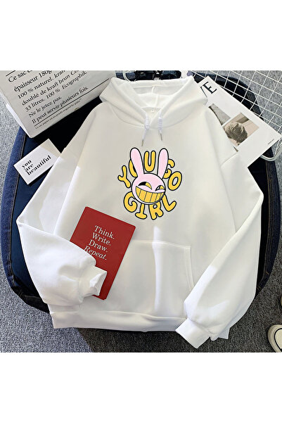 Tarzsokak Beyaz İnanılmaz Sirk Tavşan HoodiesKarikatür Grafik Rahat Kawaii Bask
